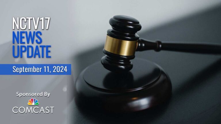 NCTV17 news update slate for September 11, 2024 with gavel in background - representing lead story on lawsuit against DuPage County Clerk