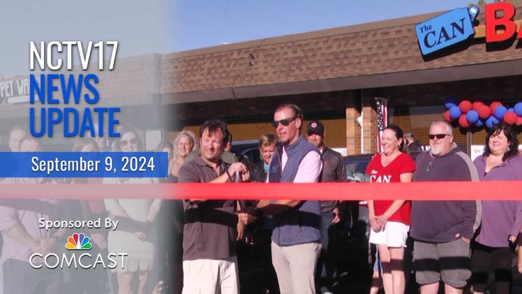 News update slate for September 9, 2024 with ribbon cutting for The Can going on in background