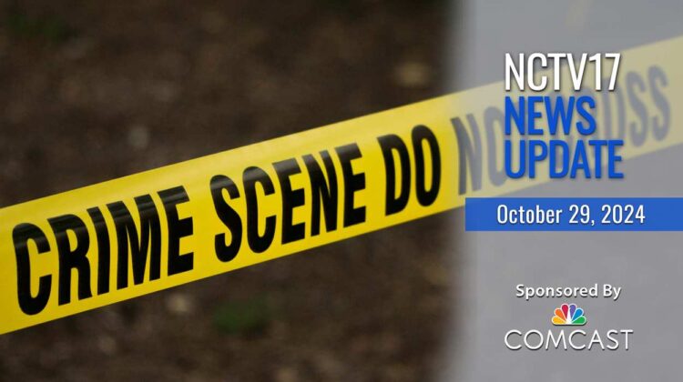 NCTV17 news update slate for October 29, 2024 with crime scene tape in background for lead story on 18 year old shot