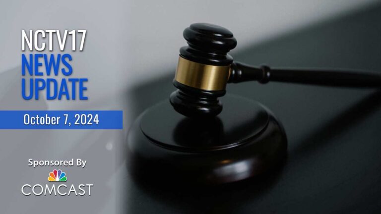 NCTV17 news update slate for October 7, 2024 with gavel on desk in background