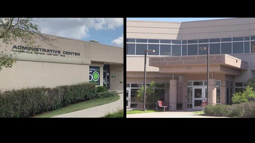 split screen image of naperville-area districts 203 and ipsd 204