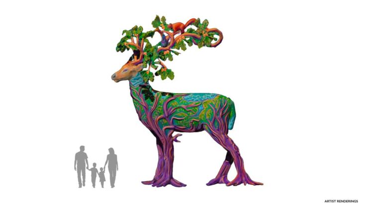 Artist rendering of deer sculpture, New large-scale exhibit at Morton Arboretum to feature ‘Vivid Creatures’