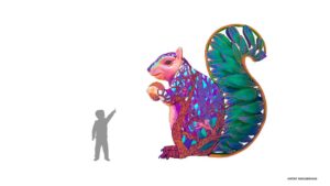 Artist rendering of squirrel sculpture - part of Vivid Creatures exhibit at Morton Arboretum