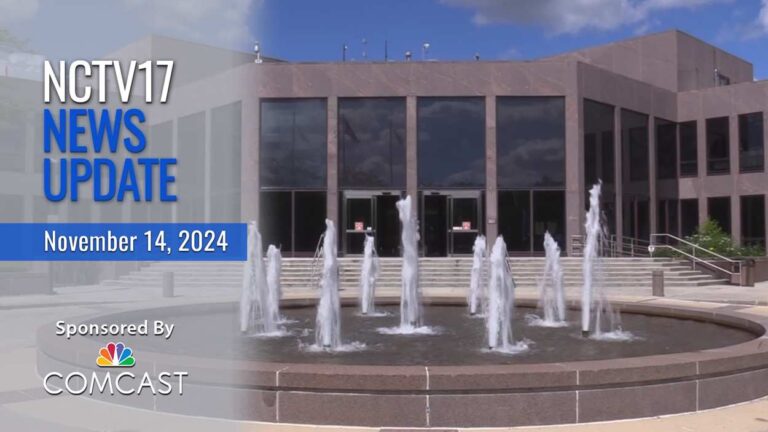 NCTV17 News Update slate for November 14, 2024 with city hall building in background for council candidate story