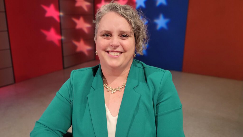 Amanda McMillen on the set of Meet the Candidates at NCTV17.