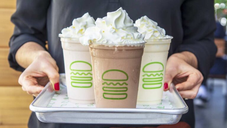 Three Shake Shack milkshakes on a serving tray
