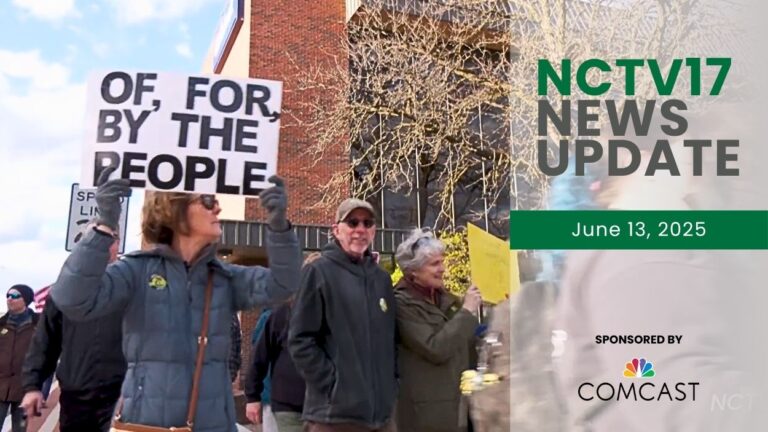 NCTV17 News Update post for June 13, 2025 with image of woman holding of, for, by the people sign at rally march in background