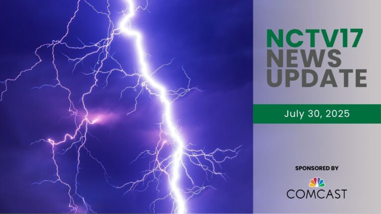 A photo of lightning with the NCTV17 News Update watermark