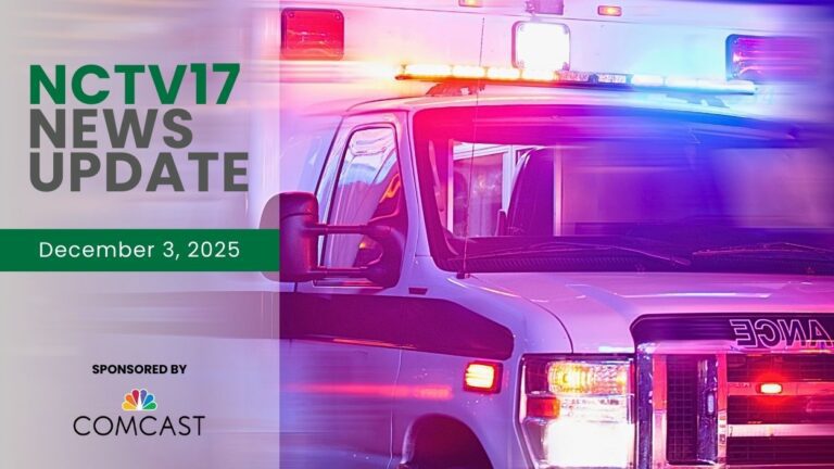 NCTV17 News Update slate for December 3, 2025 with image of ambulance in background